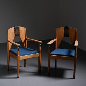 Pair Of Amsterdamse School Oak Armchairs By J.j. Zijfers, 1928