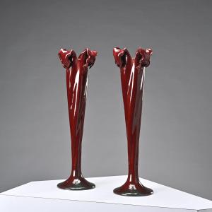 Pair Of Glazed Ceramic Vases By Delphin Massier, France, Late 19th Century