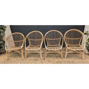 4 Rattan Armchairs From The 70s