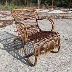 Old Vintage 1950s Rattan Armchair