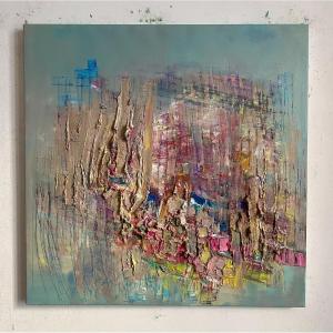 Fougerand "raspberry Bush" Oil On Canvas 75 X 75 Cm