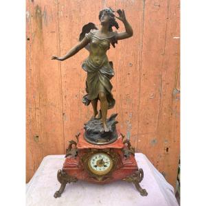 Mantel Clock And Its Sculpture Of A Woman "echo Of The Mountain" L.moreau