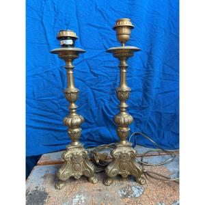 2 Bronze Candlesticks Mounted As A Lamp