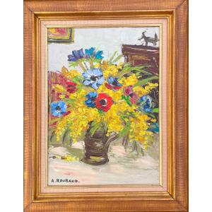Oil On Canvas By André Roubaud 1929-2020 Signed "mimosa" 1952