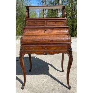 Louis XV Style Desk With Green Leather And Drawers From The 19th Century