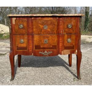 Transitional Walnut & Marble Chest Of Drawers