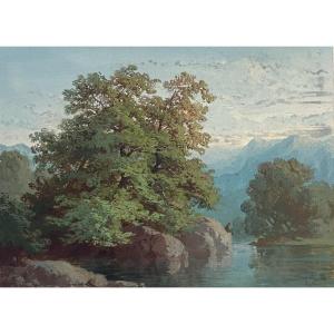 Antoine Antony Viot (1817-1866) - Gouache On Paper "mountain Landscape"