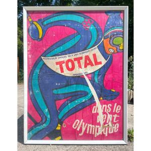1968 Poster In The Olympic Wind Grenoble Total Official Supplier Of The 10th Games