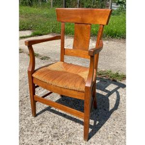 19th Century Straw Armchair In Fruitwood 