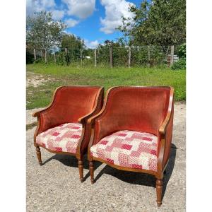 Pair Of 1930s Louis XVI Art Deco Style Bergère Armchairs  