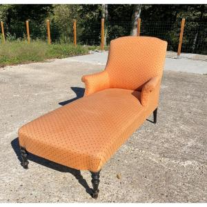 Very Comfortable Napoleon III Chaise Longue, 2 Armrests / 4 Stable Legs
