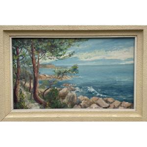 Oil Painting By L Meunier "the Sea" 104 X 69cm