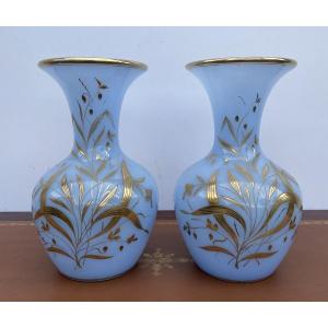 2 Chiseled Opaline Vases