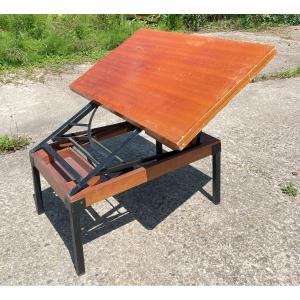 Low And High Table Called Telescopic In Wrought Iron And Wood 1950