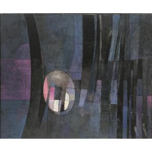 Abstract Painting "music" Oil On Canvas Signed In 1978