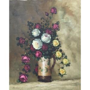 The Bouquet Of Flowers - Signed Oil Painting On Canvas 