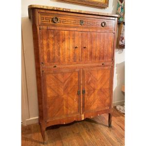 Small Storage Unit And Desk In Marquetry With 4 Doors, Louis XV Transition Style 