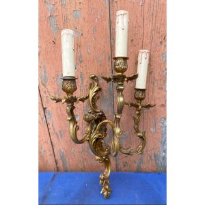 1 Bronze Wall Light With 3 Branches, Good Condition, Louis XV Style