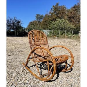 Vintage Rattan Armchair Or Rocking Chair From The 1950s-60s