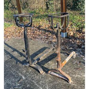 2 Wrought Iron Andirons Or Fire Dogs From The 19th Century