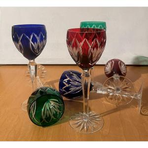 6 Colored Crystal Glasses