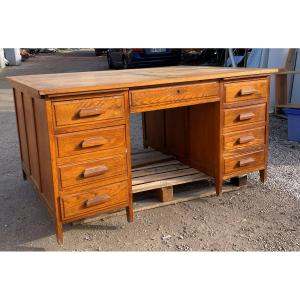 Large Ministerial Desk With 4 Drawers, Filled With Drawers On Both Sides. 