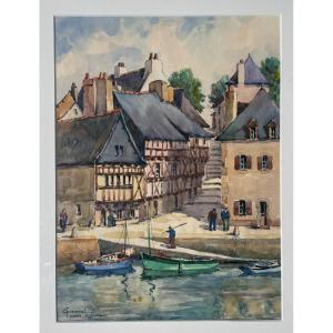 Watercolor Of Auray Harbor