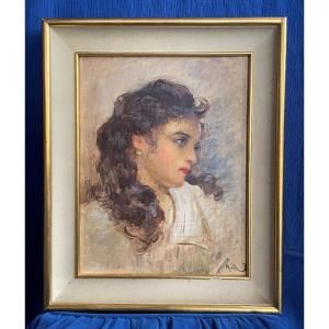 Portrait Of A Woman Oil On Panel And Frame