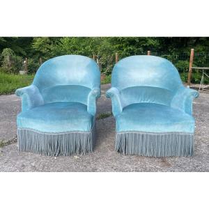 2 N III Azure Blue Armchairs From The 19th Century