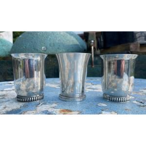 3 Glasses Or 3 Silver-plated Metal Tumblers
