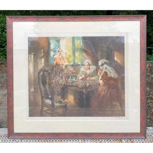 Engraving In Its Frame - Les Fleuristes