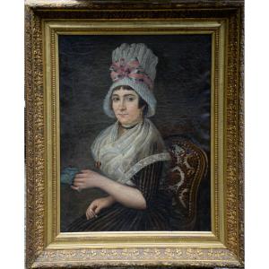 Portrait Of A Woman With A Headdress, Directoire Period, Oil On Canvas
