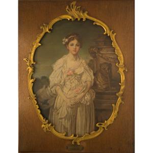 "the Jug..." After Greuze, Oil On Wood Panel Around 1900