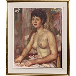 Fernand Majorel "young Naked Woman" Oil On Canvas Circa 1950