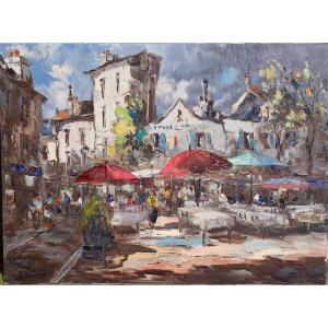 Pierre Wilnay "market Scene" Oil On Canvas Circa 1950