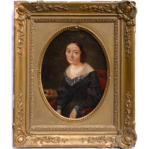 Portrait Of A Young Girl From A Good Family Oil On Canvas 19th Century