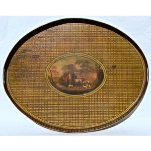19th Century Painted Sheet Metal And Silver Metal Tray