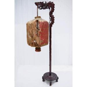 China - Circa 1900 Carved Wooden Lantern Holder With Coiled Dragon.