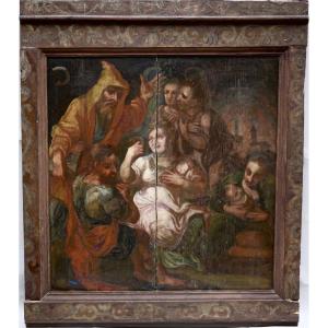 "aeneas And The Cumaean Sibyl" Oil On Panel, 17th Century, Italy