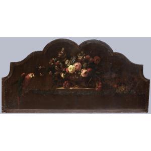 Large Still Life With Parrot, Oil On Leather, 19th Century