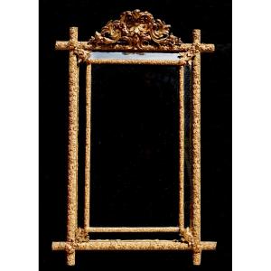 Large Fireplace Mirror With Parclose And Cut Sides, 19th Century