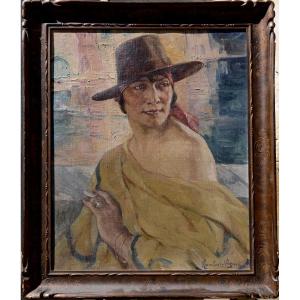 Léonie Humbert-vignot "the Gypsy" Oil On Canvas Circa 1930