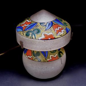 Leune Glassworks, Mushroom Lamp, Enameled Glass, Circa 1925