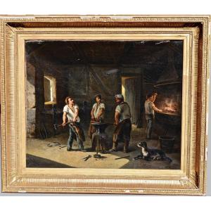 Louis-claude Mallebranche (1790-1838) "at The Forge" Oil On Canvas Circa 1820 