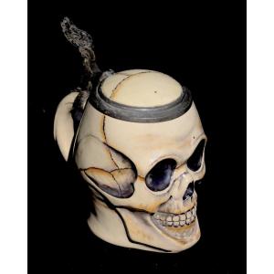 Tankard, Ceramic Vanity Mounted In Pewter, Late 19th-1900