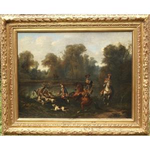 "hunting Scene" Oil On Canvas, 18th Century