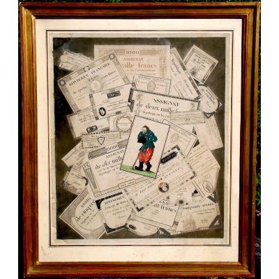 Year 3. Assignats - Engraving Representing Assignats Tickets In Trompe-l'oeil