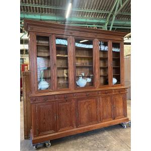Two-part Bookcase With 5 Glass Doors, Late 19th Century