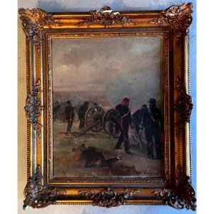 Painting Of A Military Scene From The 1870 War By Henri-louis Duprey.