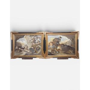 Pair Of Painted Glass Panes. Central European School, 19th Century.